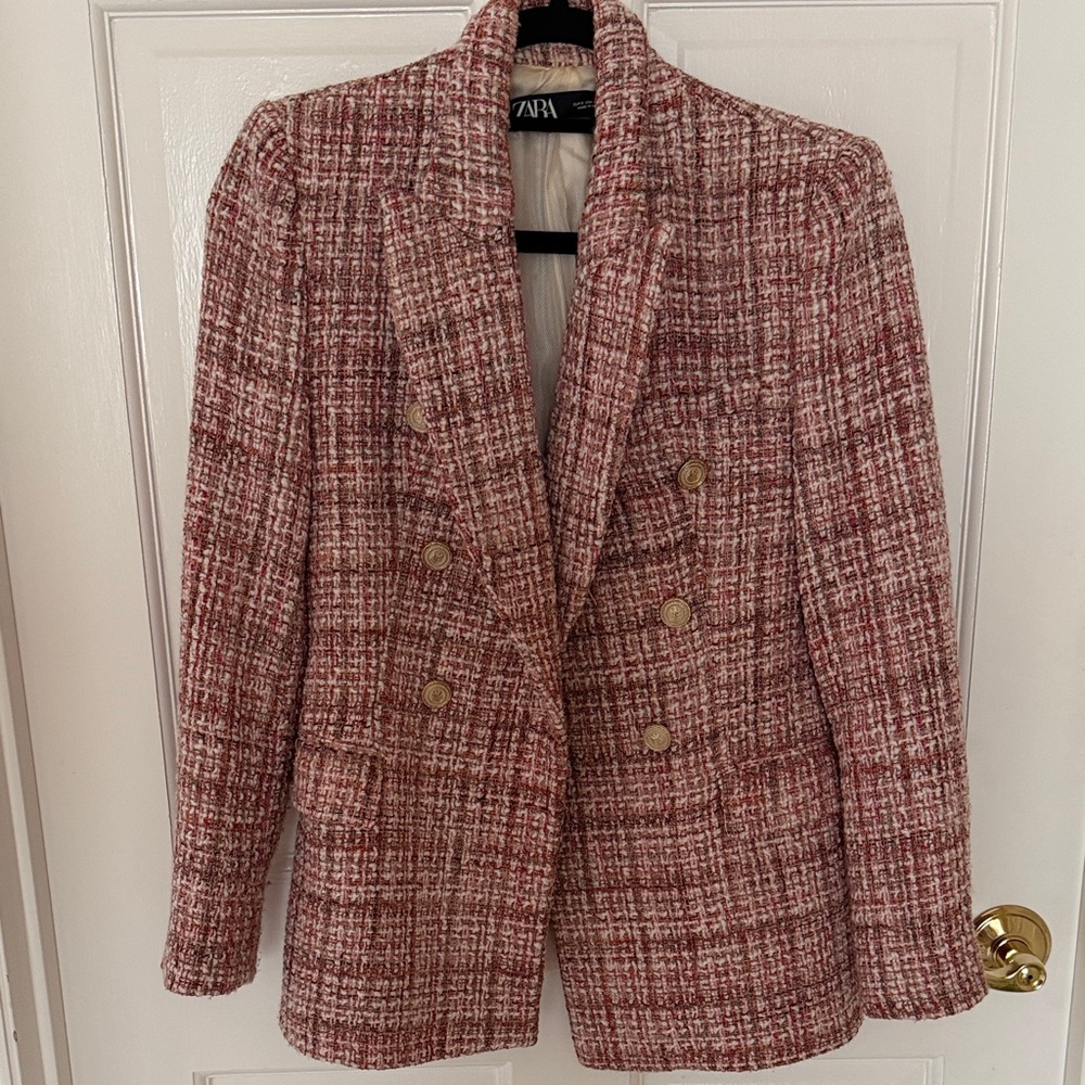 Pink Red and White Tweed Blazer